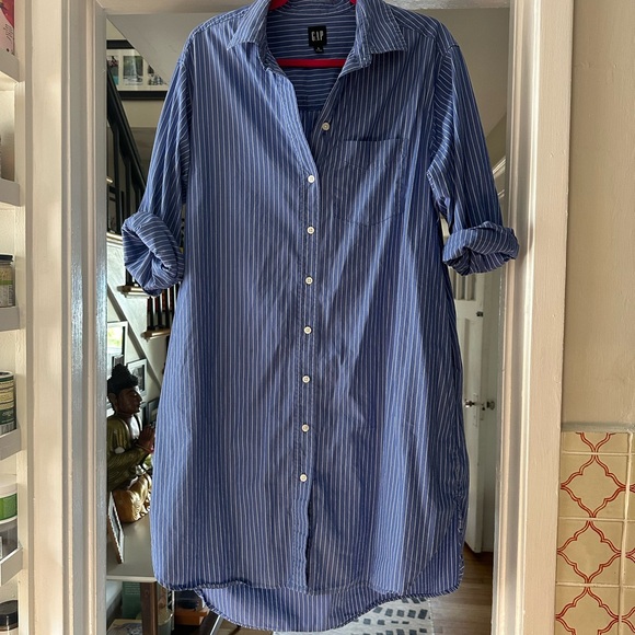 Blue/ white pinstriped oversized shirt dress/tunic - Picture 1 of 4